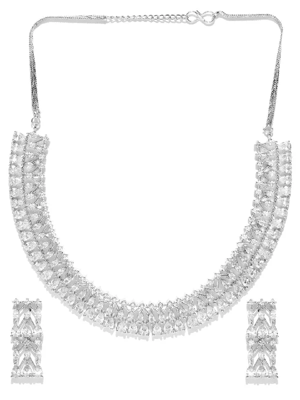 Women's  American Diamond Silver Plated Jewellery Set - Priyaasi