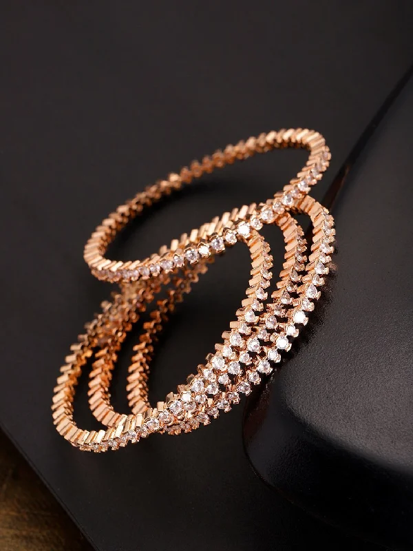 Women's Set Of 4 Rose Gold-Plated American Diamond Studded Bangles - Priyaasi