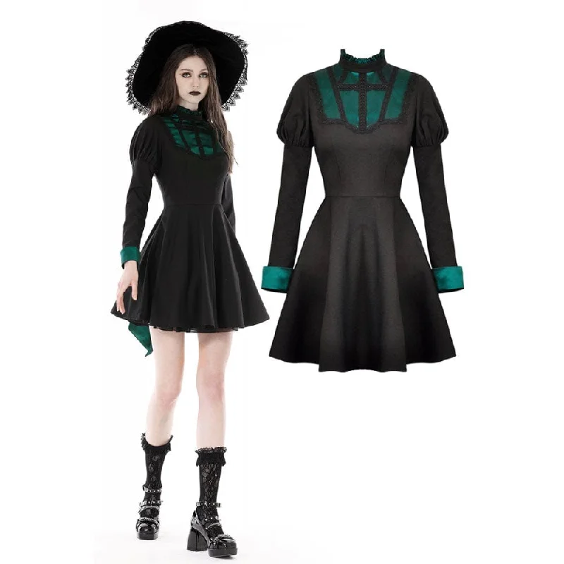 Women's Gothic Puff Sleeved Double Color Dress