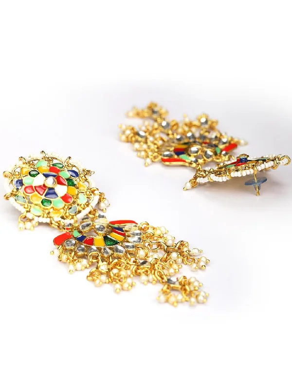 Women's Multi-Color Stones Beads Gold Plated Drop Earring - Priyaasi