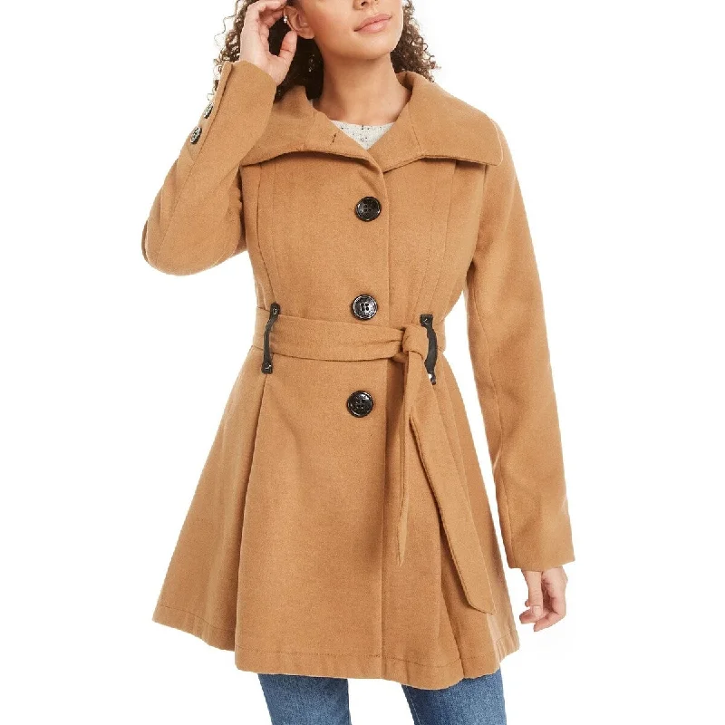 Madden Girl Juniors' Belted Skirted Coat Dark Beige Size Medium