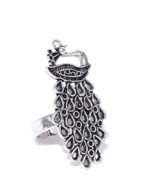 Women's Peacock Inspired Germen Silver Ring For Women & Girls - Priyaasi