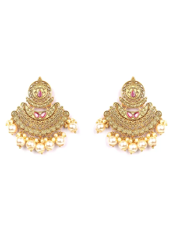 Women's Pearls Beads Gold Plated Chandbali Earring - Priyaasi