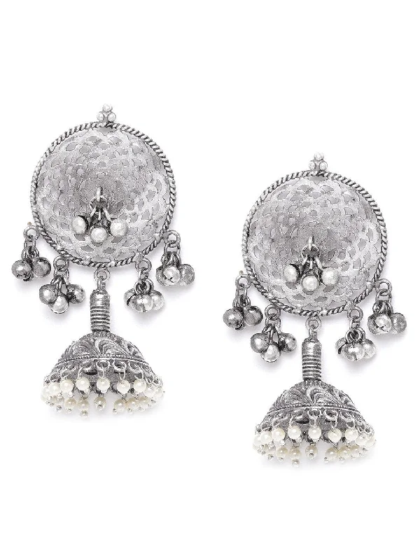 Women's Oxidised Silver-Plated Jhumka with Bead drop - Priyaasi