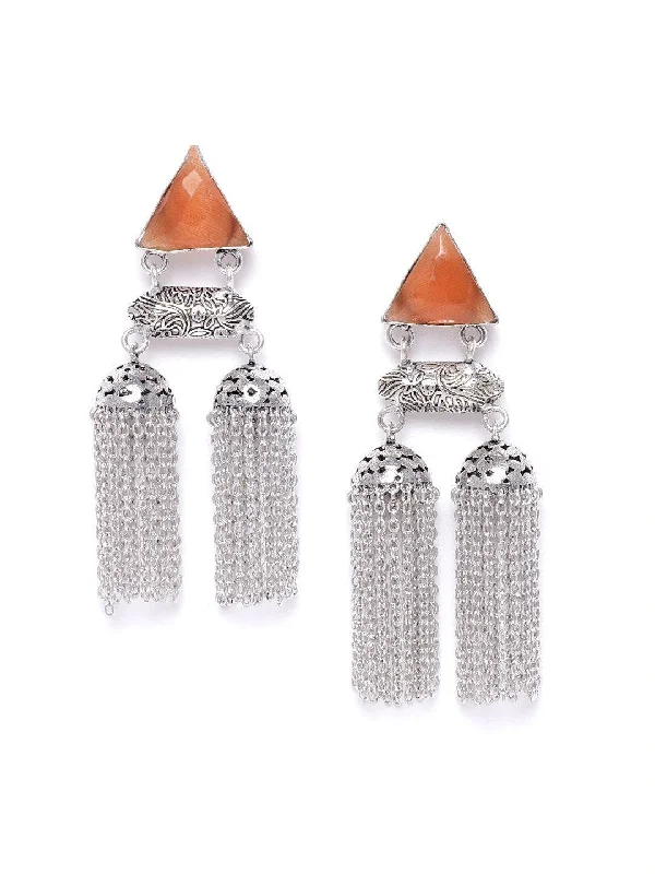 Women's Oxidised Silver-Plated Stone studded Drop earrings - Priyaasi