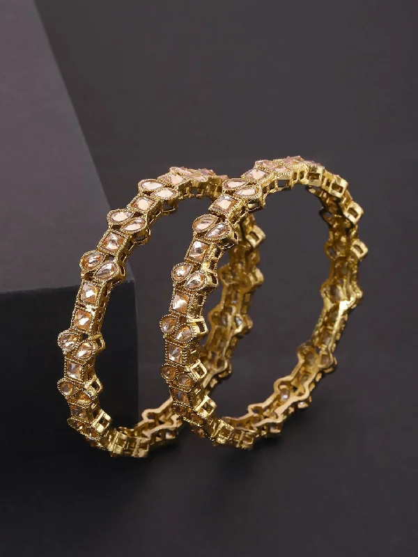 Women's Set Of 2 Gold-Plated Stones Studded Bangles - Priyaasi