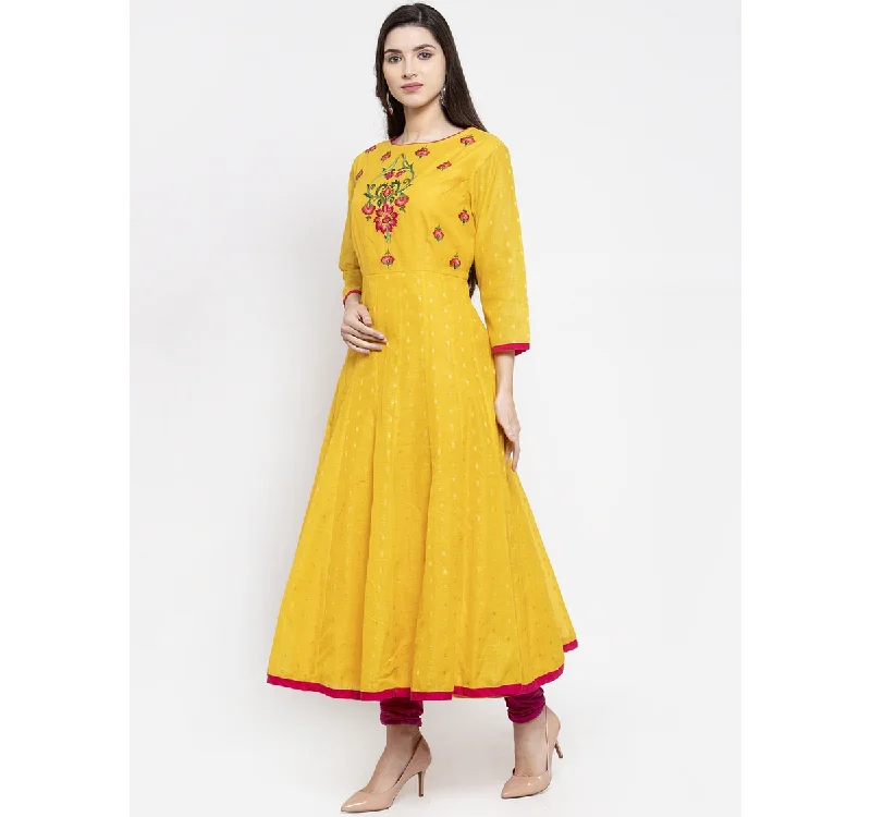 Women's  Yellow Yoke Design A-Line Kurta - Wahe-NOOR