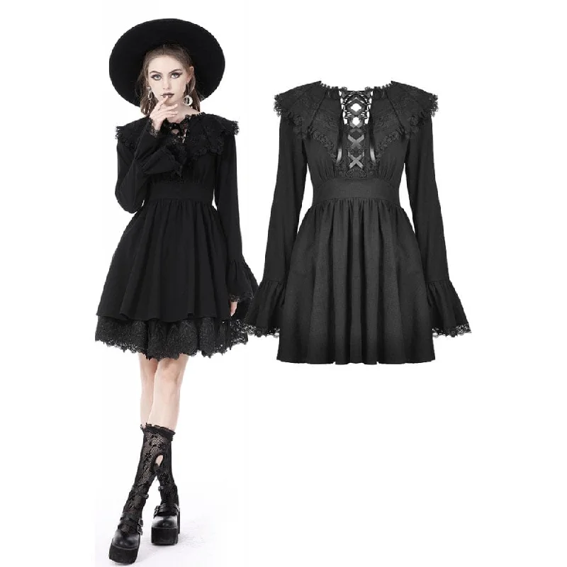 Women's Gothic Flared Sleeved Lace Splice Dress