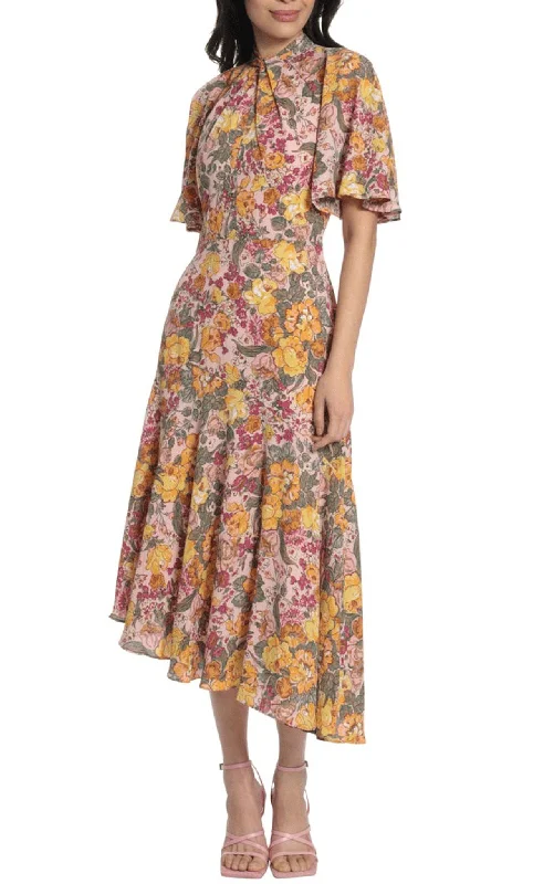 Maggy London G5242M - Asymmetrical Floral A-line Dress