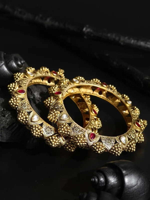 Women's Chakra Charm - Ruby Kundan Gold Plated Set of 2  Bangles - Priyaasi