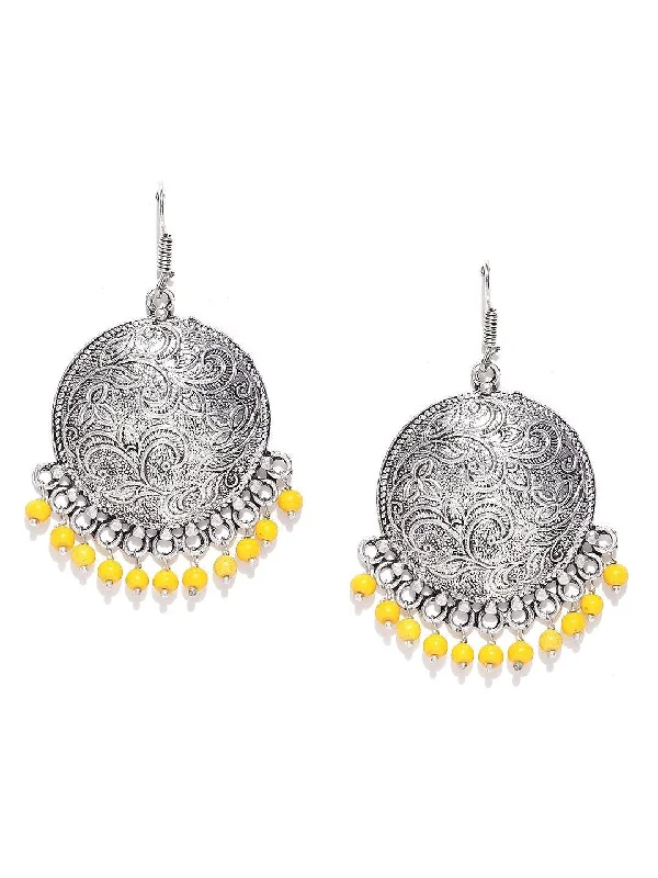 Women's Silver Plated Yellow Beaded Dangle & Drop Earring For Women & Girls - Priyaasi