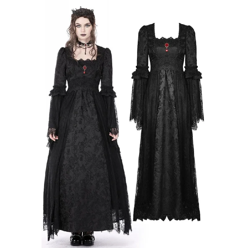 Women's Gothic Floral Embroidered Lace Splice Wedding Dress