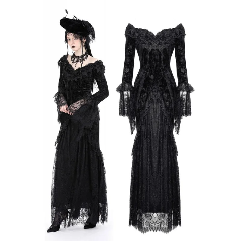 Women's Gothic Off Shoulder Lace Splice Velvet Dress