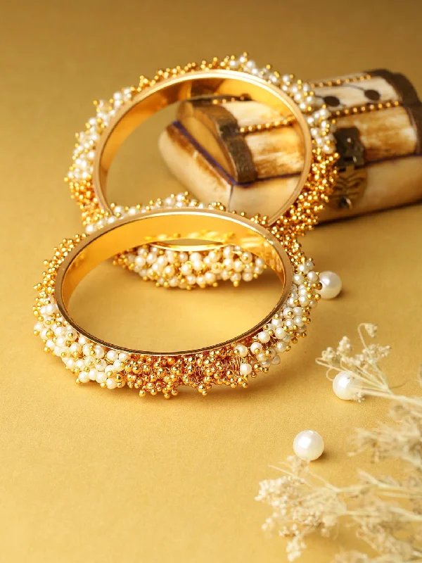 Women's Set Of 2 Gold-Plated Pearls Studded Bangles - Priyaasi