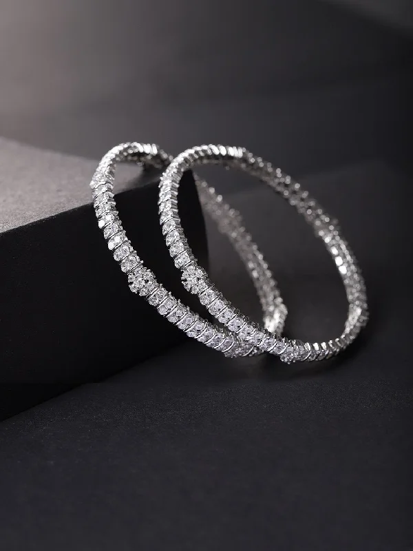 Women's Set Of 2 Silver-Plated American Diamond Studded Bangles - Priyaasi