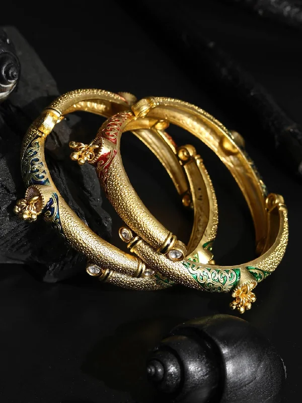 Women's Multi-Color Ghungroo Gold Plated Set of 2 Bangle Set - Priyaasi