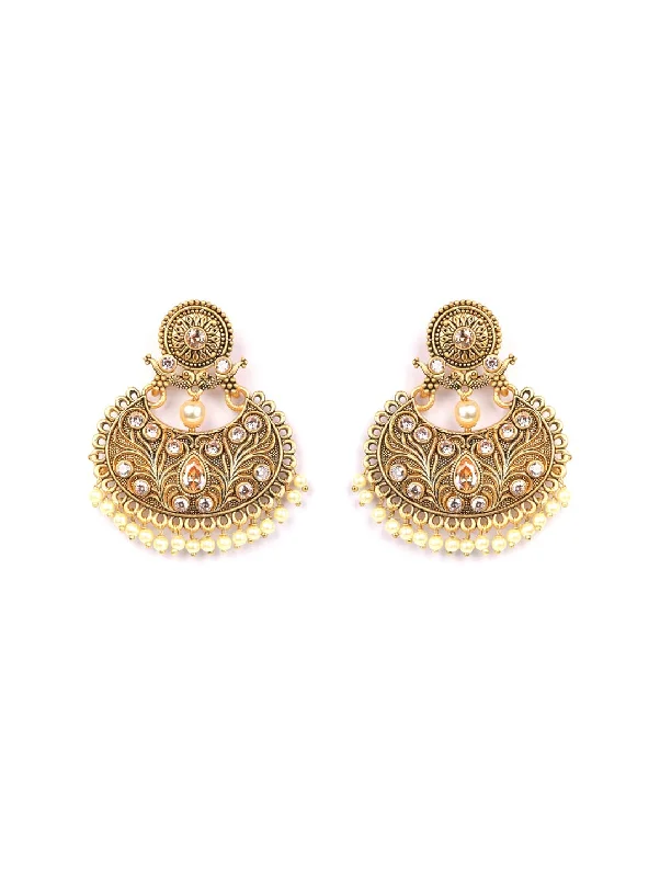 Women's Kundan Beads Gold Plated Peacock Chandbali Earring - Priyaasi