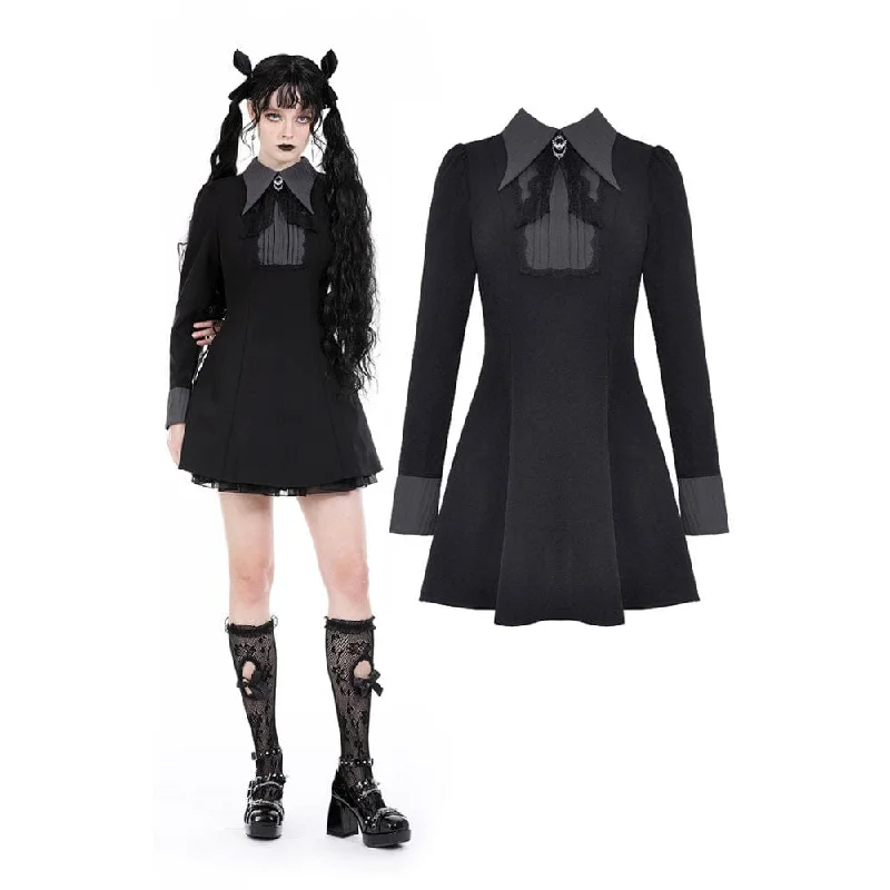 Women's Gothic Turn-down Collar Mesh Splice Dress