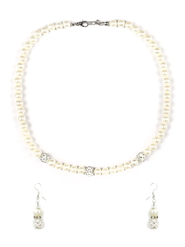 Women's  Silver Plated Pearls Jewellery Set with Bracelet - Priyaasi