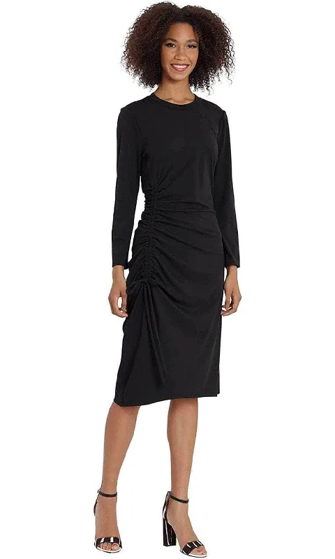 Maggy London G5024M - Ruched Side Long Sleeved Tea-Length Dress