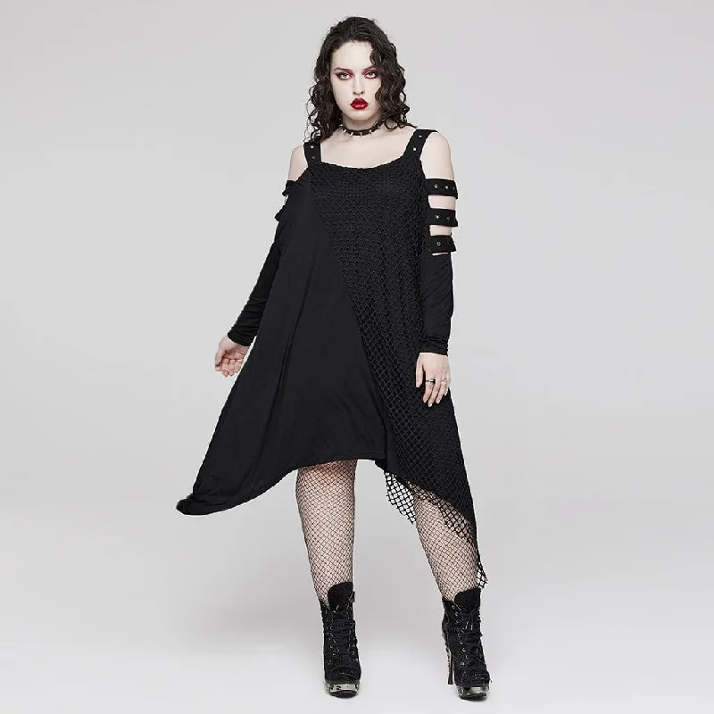 Women's Plus Size Gothic Off Shoulder Mesh Splice Dress