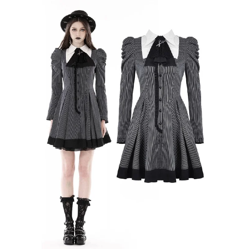 Women's Gothic Puff Sleeved Striped Dress