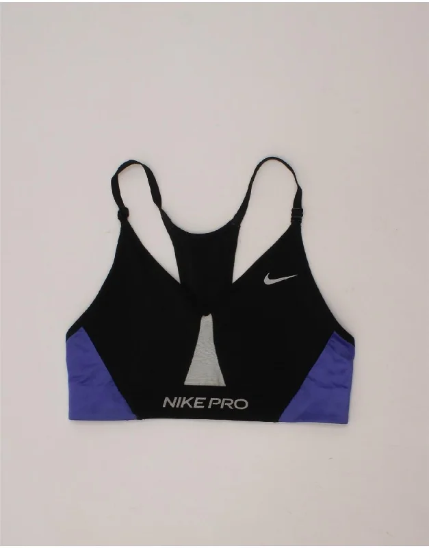 NIKE Womens Dri Fit Sport Bra Top UK 8 Small Black Colourblock