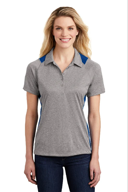 Sport-Tek Womens Heather Contender Moisture Wicking Short Sleeve Polo Shirt - Heather Vintage Grey/True Royal Blue