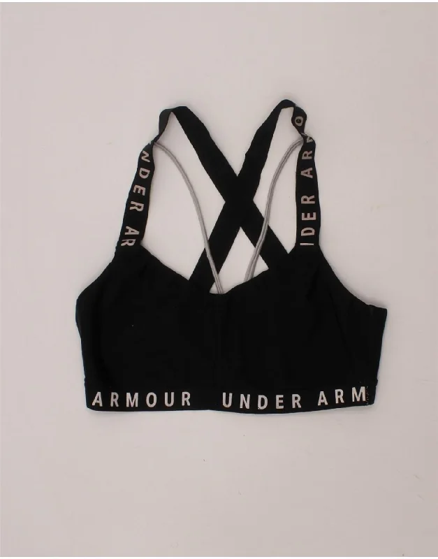 UNDER ARMOUR Womens Graphic Sport Bra Top UK 12 Medium Black Polyester