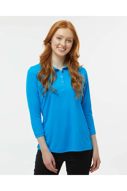 Paragon Womens Lady Palm Moisture Wicking 3/4 Sleeve Polo Shirt - Turquoise Blue