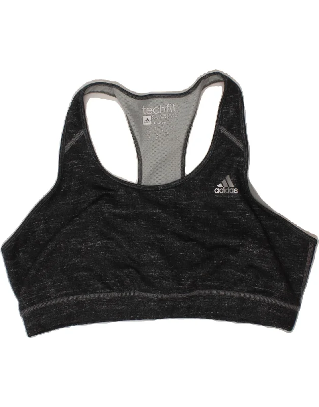 ADIDAS Womens Climacool Sport Bra Top UK 20/22 2XL Black Flecked Polyester