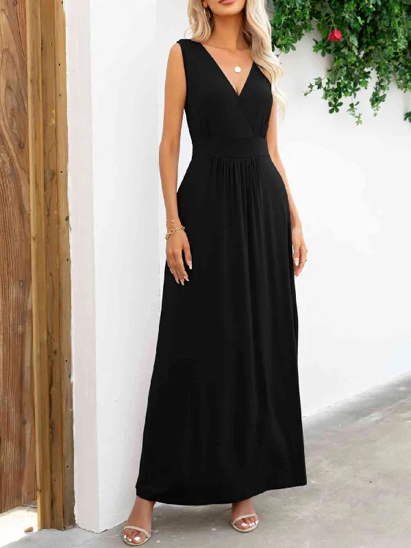 Surplice Neck Sleeveless Maxi Dress