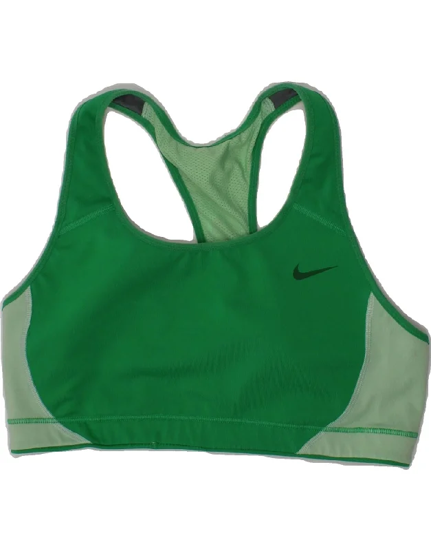 NIKE Womens Sport Bra Top UK 12 Medium Green Polyester