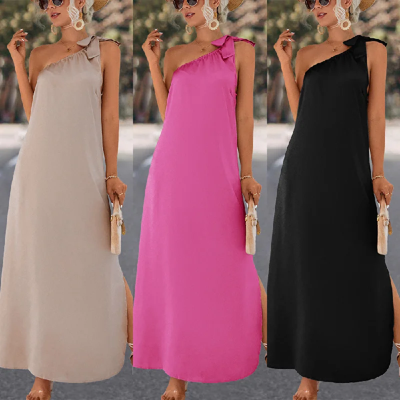 Casual One Shoulder Simple Design Long Dresses