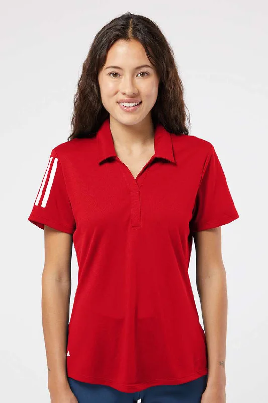 Adidas Womens Floating 3 UPF 50+ Stripes Short Sleeve Polo Shirt - Team Power Red/White