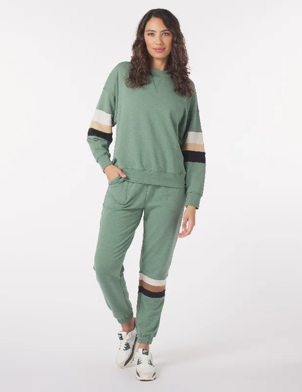 Vintage Oversized Crew: Sage/Tonal Stripes