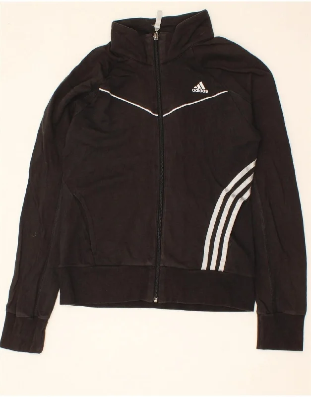 ADIDAS Womens Tracksuit Top Jacket UK 14 Medium Black Cotton