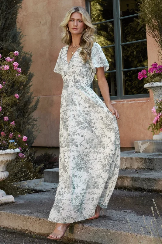 Birdie Maxi Dress | White + Sage Floral