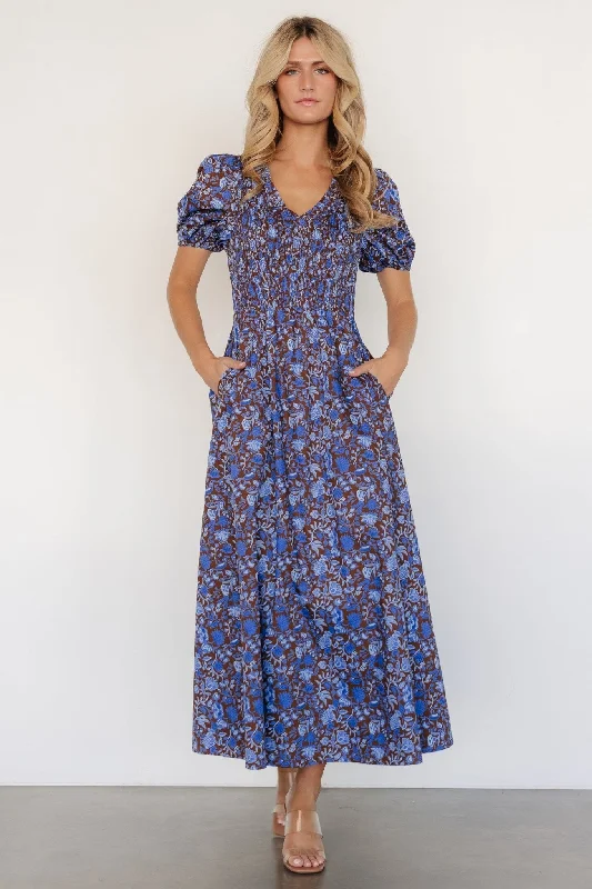 Stockton Smocked Dress | Brown + Blue Floral