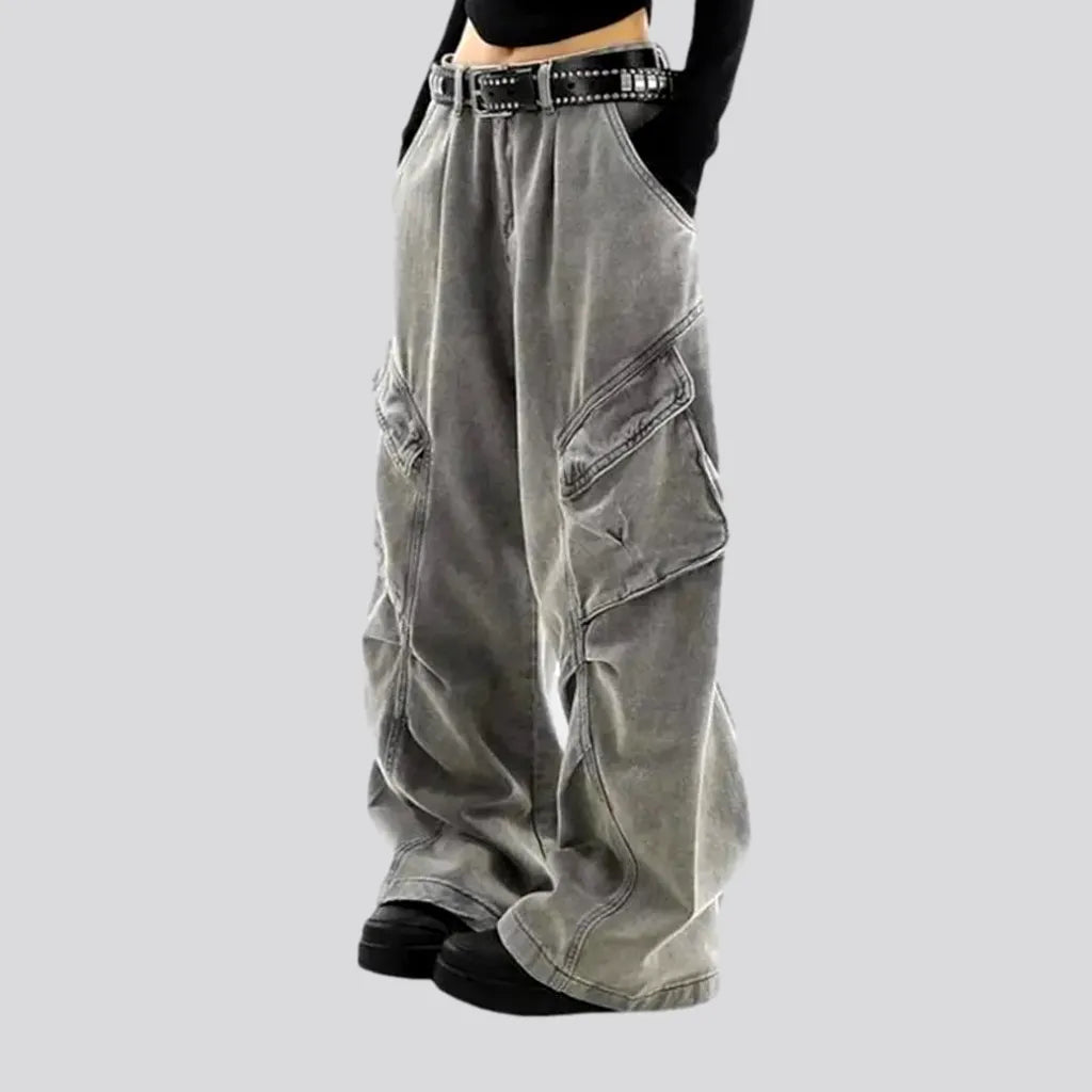 High rise baggy denim pants for women