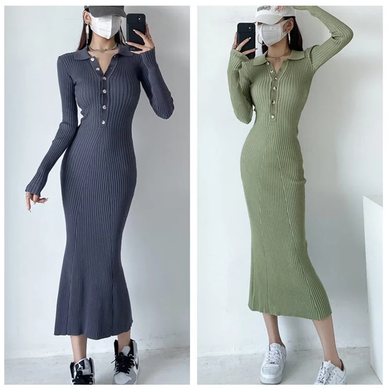 Sexy Polo Neckline Knitted Long Mermaid Dresses