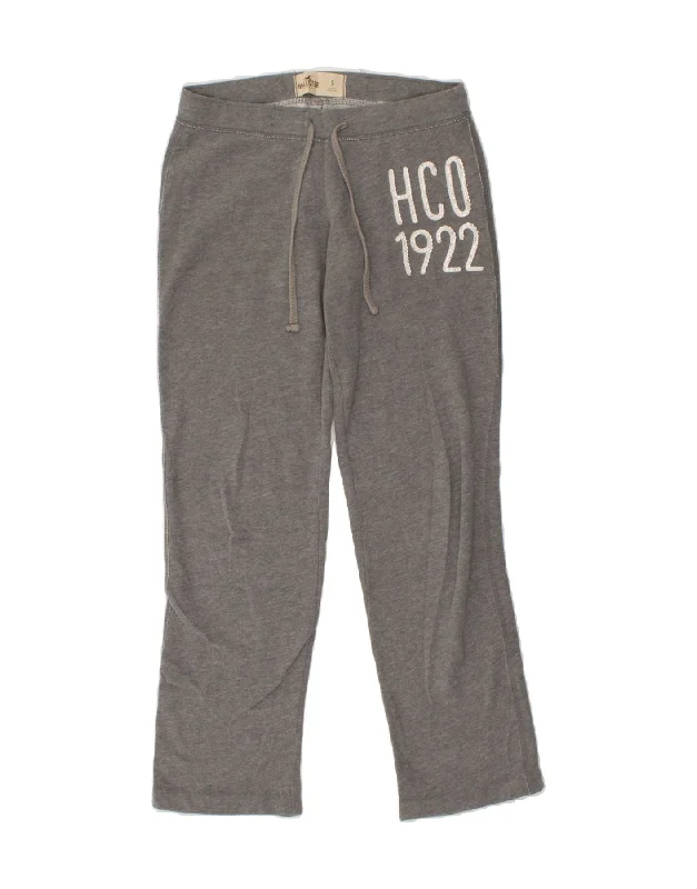 HOLLISTER Womens Graphic Tracksuit Trousers UK 10 Small  Grey Cotton