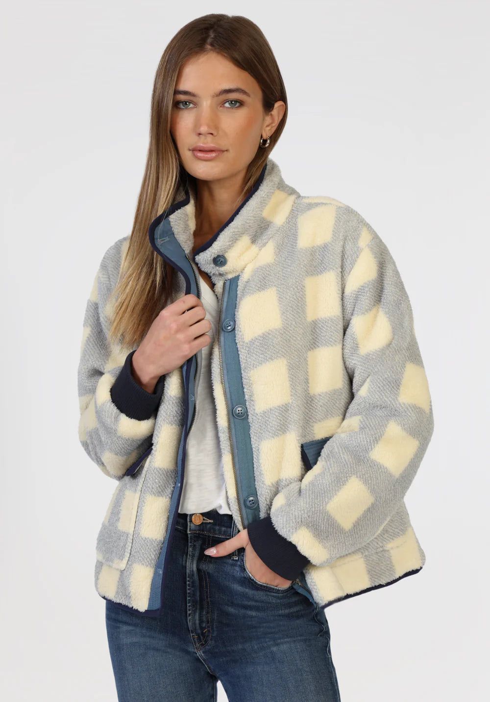 Cozy Plaid Jacket - Denim