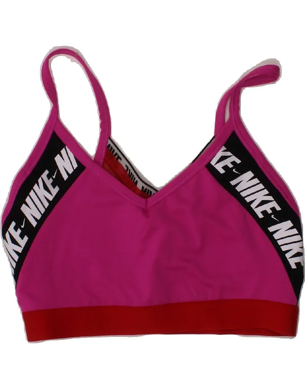 NIKE Womens Sport Bra Top UK 12 Medium Pink Colourblock