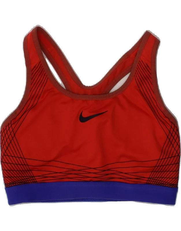 NIKE Womens Dri Fit Sport Bra Top UK 12 Medium Red Polyester