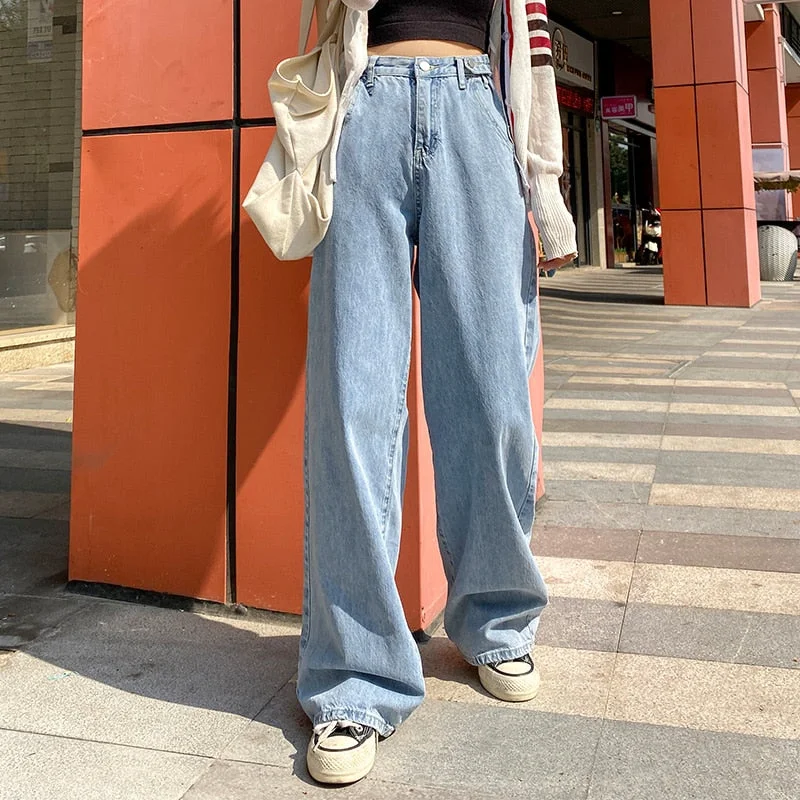 Woman Jeans - High Waist Clothes Wide Leg Denim Clothing Blue Street wear Vintage Quality 2020 Fashion Harajuku Straight Pants