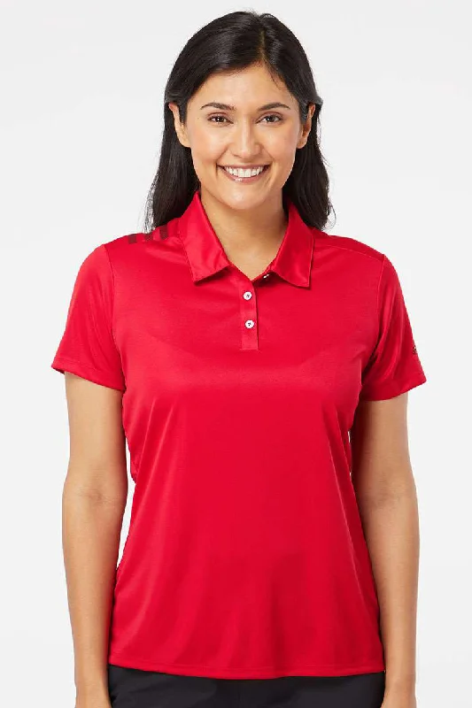 Adidas Womens 3 Stripes UPF 50+ Short Sleeve Polo Shirt - Collegiate Red/Black - Closeout