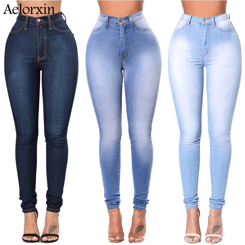 2020 Slim Jeans for Women Skinny High Waist Jeans Woman Blue Denim Pencil Pants Stretch Waist Women Jeans Pants Calca Feminina