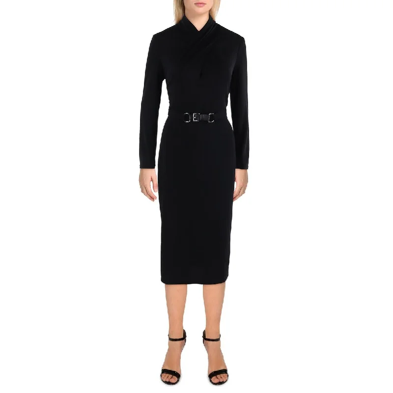 Lauren Ralph Lauren Womens Criss-Cross Front Midi Bodycon Dress