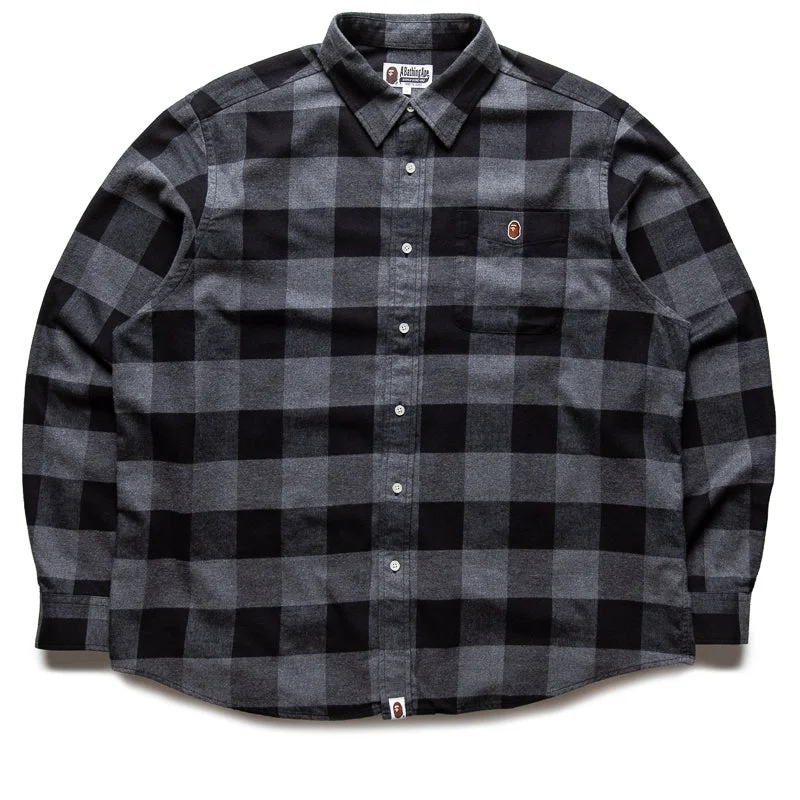 A Bathing Ape Bape Check Ape Flannel Shirt - Black/Grey